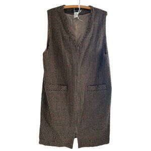 Vintage Sag Harbor Wool Brown Houndstooth Shift Zippered Dress Jumper Size 14